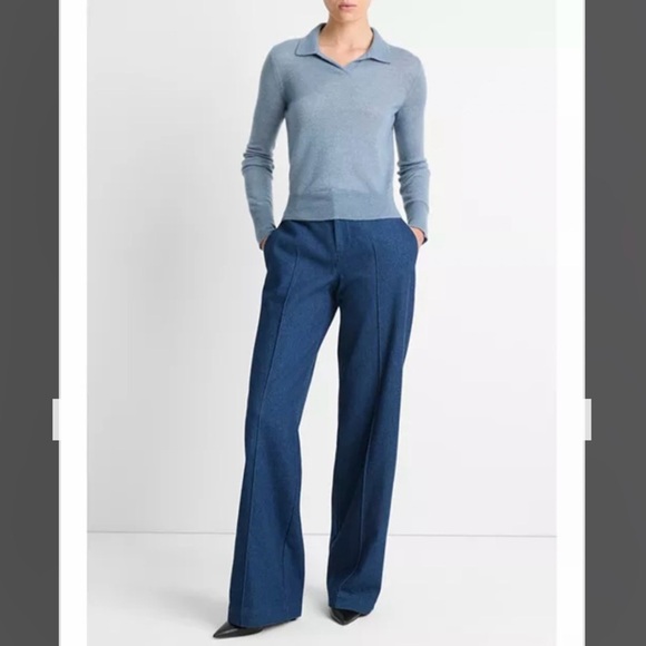 Vince Wool-Silk-Cashmere Blend Polo Collared Sweater in Iris Water Size XL - Picture 4 of 8